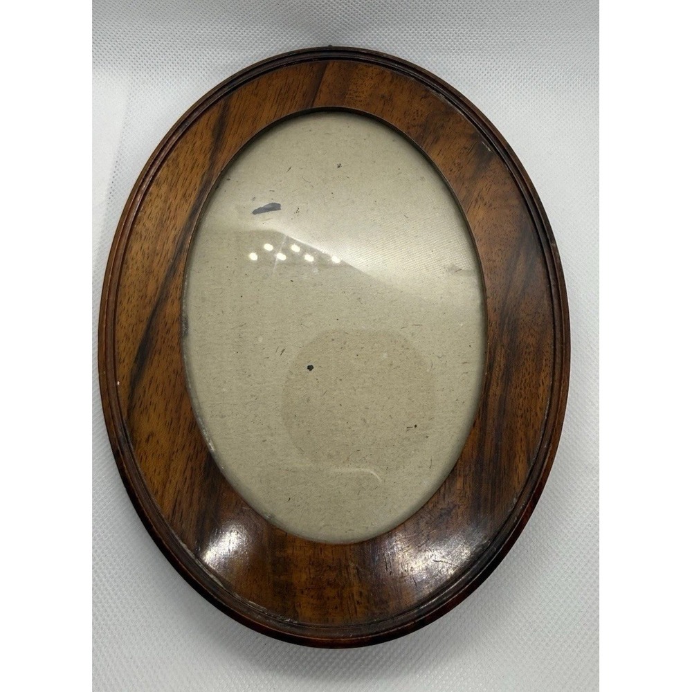 Vintage Handmade Oval Wood Picture Frame Hand Fitted Glass Wall Hanging